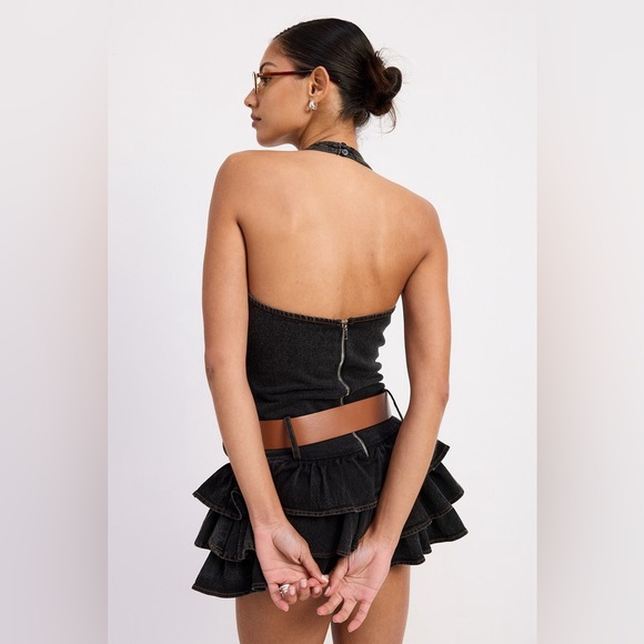 Rodeo Queen Belted Ruffled Dark Denim Mini Dress - Picture 5 of 5